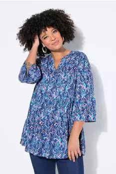 Angel of Style A-Linien-Bluse mit Blümchenmuster, 3/4-Ärmel, Volants (848078) royalblau