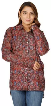 Guru-Shop Handbedrucktes Boho Langarmhemd (51435) rostrot