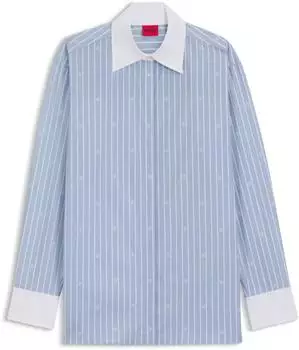 HUGO Ersenny Oversized Bluse mit Stack-Logos (50556216) hellblau gestreift