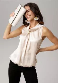 Laura Scott Blusentop mit Stehkragen, lockere Passform beige/champagner
