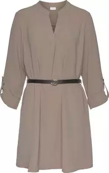 Lascana Longbluse mit Gürtel in Lederoptik (87474224) taupe