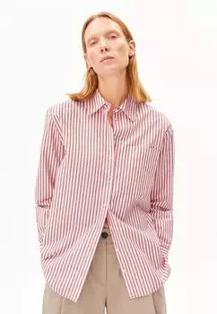 armedangels Stripe Loose Shirt Bluse aus Bio-Baumwolle oatmilk-mars red