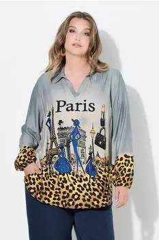 Mia Moda Tunikabluse A Linie Paris Print Leo Kanten mischfarben