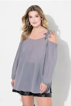 Mia Moda Classic Fit Bluse Schulter CutOut mit Spitze (835068) grau
