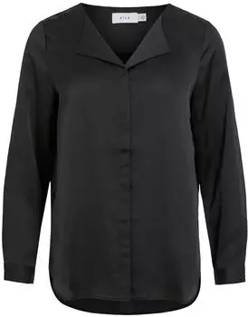 Vila Viellette V-Ausschnitt Satin Hemd (14114164) schwarz