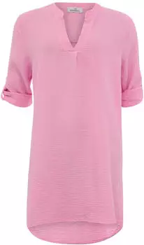 Zwillingsherz Rom Schlupfbluse mit verlängerter Rückenpartie, V-Ausschnitt, Krempelärmeln, Musselin (27114826) rosa
