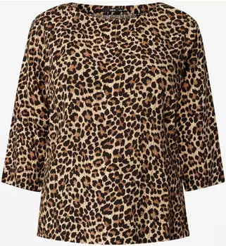 Zero Relaxed Fit Bluse aus reiner Viskose mit Rundhalsausschnitt beige/schwarz