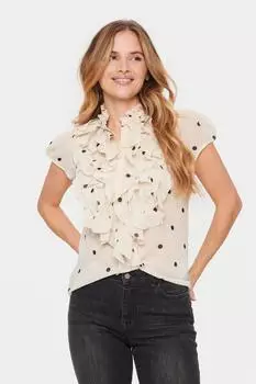 Saint Tropez Kurzarm-Bluse Slim Fit Night Sky Dot creme circular dot