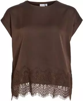 Vila Viellette S/S Full Satin Spitzenoberteil - Noos dunkelbraun