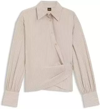 Hugo Boss Regular-Fit Bluse aus gestreiftem Baumwoll-Canvas Style C_Brapen 50553533 Hellbeige