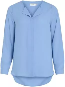 Vila High Low Bluse mit geteiltem Kragen (14044253) hellblau