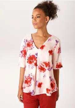 Aniston Schlupfbluse mit romantischen Blüten bedruckt - Lockere Passform lila/rosa/rot
