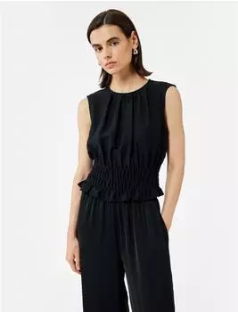 Koton Elastic Waist Shoulder Pad Sleeveless Crop Blouse schwarz