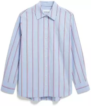 armedangels Stripe Loose Shirt Bluse aus Bio-Baumwolle morning sky-mars red