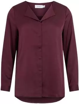 Vila Viellette V-Ausschnitt Satin Hemdbluse fig