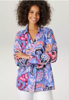 Aniston Hemdbluse mit Blumen- und Blätterdruck (96844260) blau/pink/flieder/schwarz/beige/lachs/lila/rosa