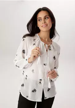 Aniston Chiffon Schlupfbluse mit Blumenstickerei (47705739) wollweiß/schwarz/beige