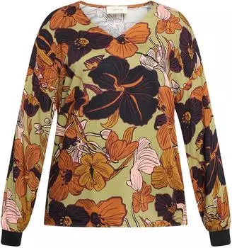 Cartoon Schlupfbluse mit Muster brown/green