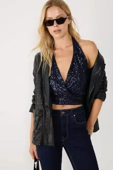 No Matter What V-Ausschnitt Bluse mit Pailletten marine