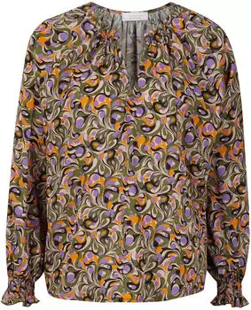 Rich & Royal Bedruckte V-Ausschnitt Bluse moosgrün