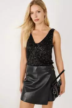 No Matter What V-Ausschnitt Bluse mit Pailletten (35567-56231) schwarz