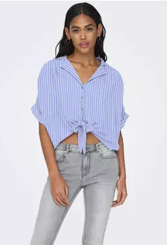 Only ONLPAULA LIFE S/S TIE SHIRT WVN NOOS (15281497) indigo/weiß
