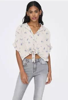 Only ONLPAULA LIFE S/S TIE SHIRT WVN NOOS (15281497) cloud dancer aop:nira flower