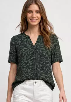 Street One Kurzarm Bluse mit Split Neck und Kn&ouml;pfen Gr&uuml;n (A34664537742)
