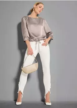 Madeleine Blusenshirt Schlupfbluse mit Tunnelzug und Bindeband (39487117) cappuccino/champagner