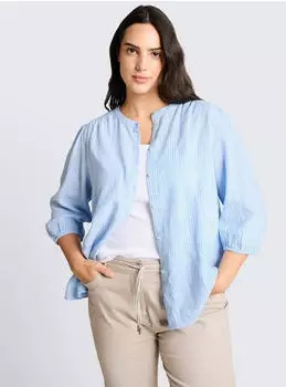 Tom Tailor Hemdbluse mit Knopfleiste Slim Fit (39527804) fjord blau irregular stripe