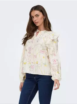 Only Onljeona L/S Tie AOP Top WVN Bluse (15372496) gelb/lila/offwhite