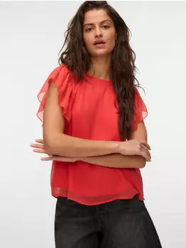 Vero Moda VMSMILLA S/L Frill O-Neck Top Regular Fit poinsettia