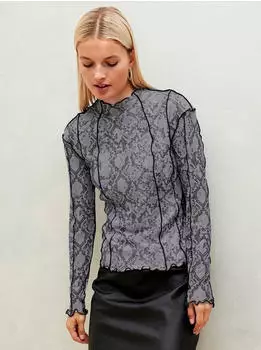 Witt Weiden Mesh Shirt Langarm schwarz-gemustert