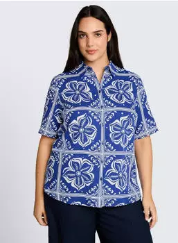 Tom Tailor 1049799 Hemdbluse Regular Fit blue flower tile design