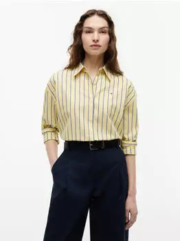 Tommy Hilfiger Summer Poplin LS Boxy Shirt Bluse, Boxy Fit gelb/schwarz/wei&szlig;