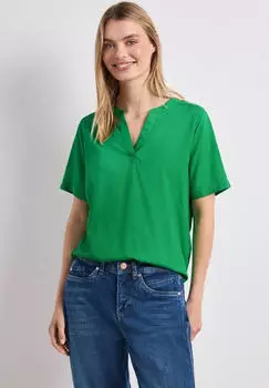 Street One Blusenshirt Unifarbe mit Split Neck Gr&uuml;n (A34646517740)