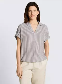 Tom Tailor 1049797 Schlupfbluse Gestreift Loose Fit taupe grey white stripe
