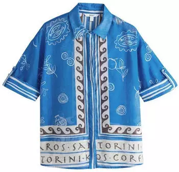 Next Fashion Bluse royalblau/dunkelbraun/weiß