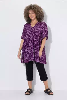Ulla Popken Blusenshirt mit Falten, normale Passform und Viertelarm (72308790) dunkellila