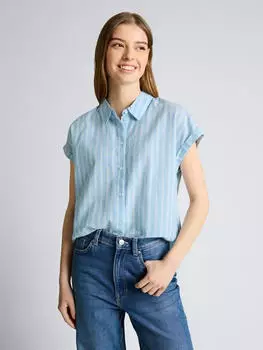 Tom Tailor Denim Boxy Fit Hemdbluse aus Baumwolle (1050272) hellblau/wei&szlig;