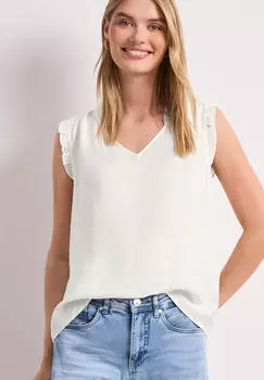 Street One Blusentop mit V-Neck und R&uuml;schen Wei&szlig; (A34651910108)