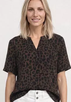 Street One Blusenshirt mit Split Neck und Print Braun (A34667627516)