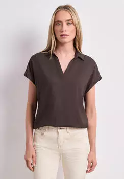 Street One Blusenshirt mit Hemdkragen und Elastiksaum Braun (A34676517276)