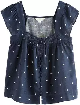 Next Fashion Kurzarmbluse Loose Fit dunkelblau/weiß