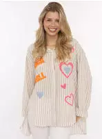 Zwillingsherz Hemdbluse ""Rock n Roll Patches"" gestreift, l&auml;nger geschnitten,