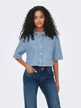 Only ONLCLEO LIFE SS CROP DNM SHIRT Jeansbluse mit Waschungseffekt, Regular Fit (ONL9unn003000003) hellblau