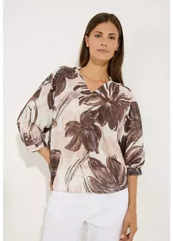 More & More Print Bluse (61052001) dunkelbraun/beige/dunkelblau