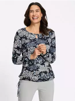 Witt Weiden Knit Pullover Langarm Struktur marine-ecru-bedruckt
