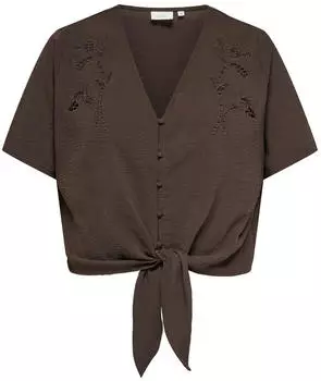 Only CAREVALOU METTA 2/4 KNOT SHIRT WVN Kurzarm-Bluse mit V-Ausschnitt (98456104) chocolate martini