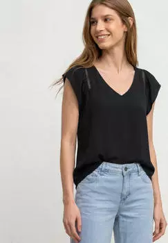 Street One Dropped Shoulder Shirt mit V-Neck Schwarz (A34674510001)